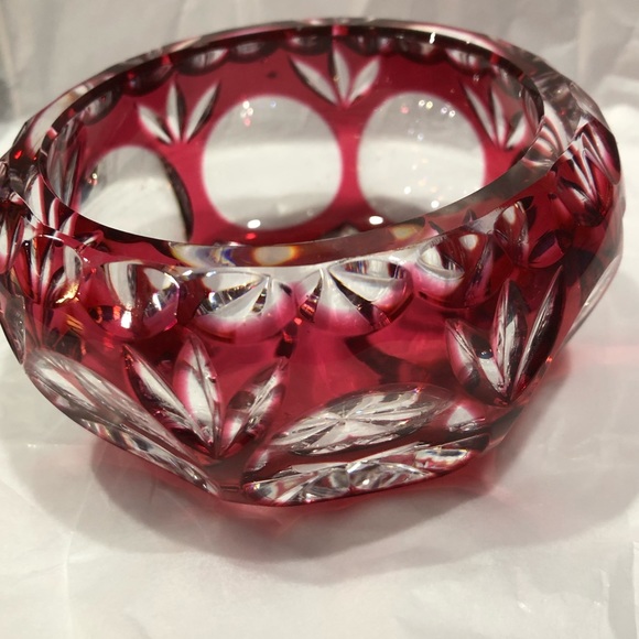 Nachtmann Bramberg Crystal Glass Bowl Cut Cranberry To Clear Czech Bohemian 50’s - Picture 12 of 12
